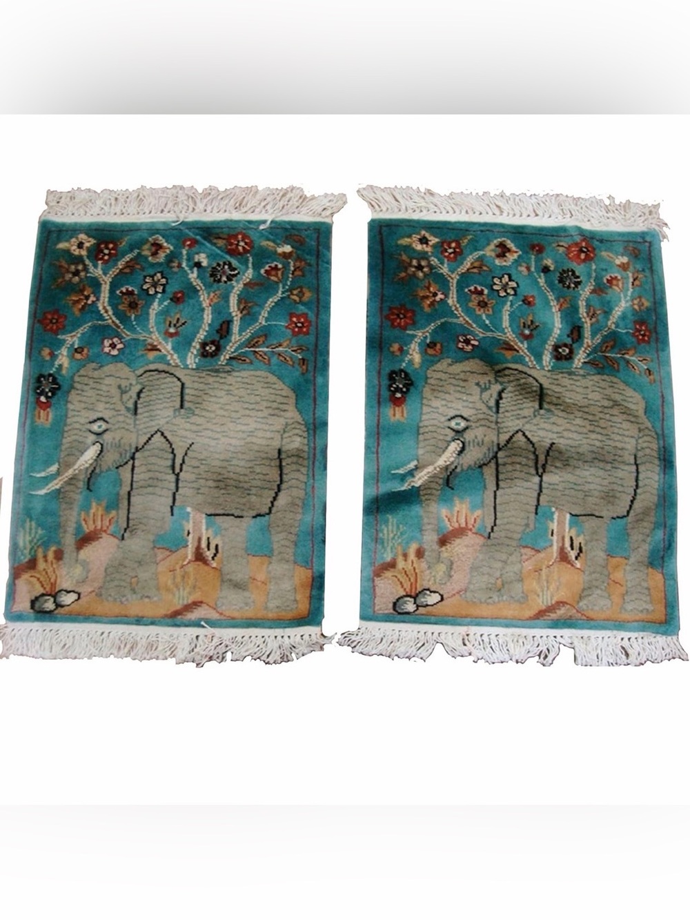 Teal Elephant Hand-Knotted Decorative Home Accent Rug